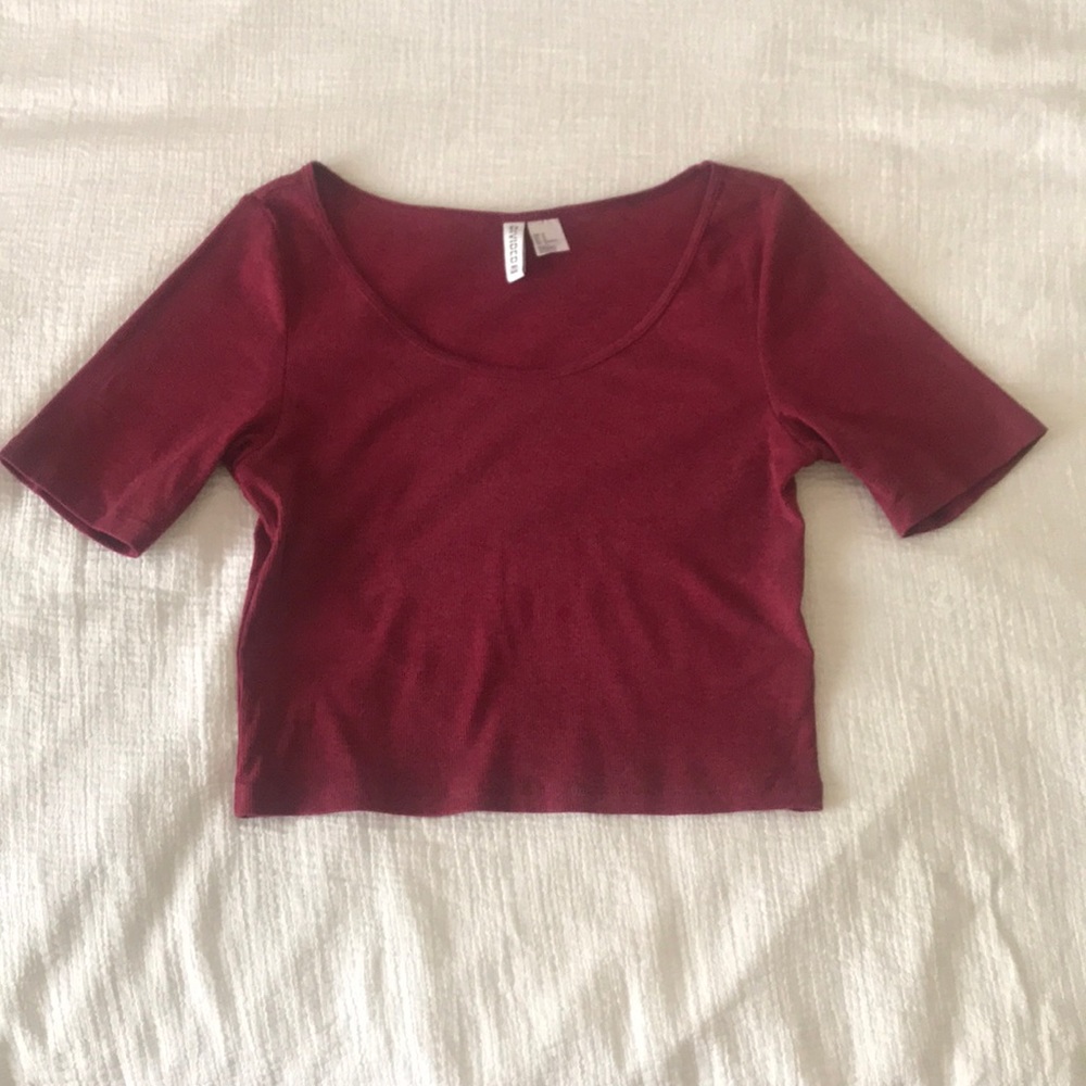 H&M Red Cropped Ribbed Top with 1/2 sleeves